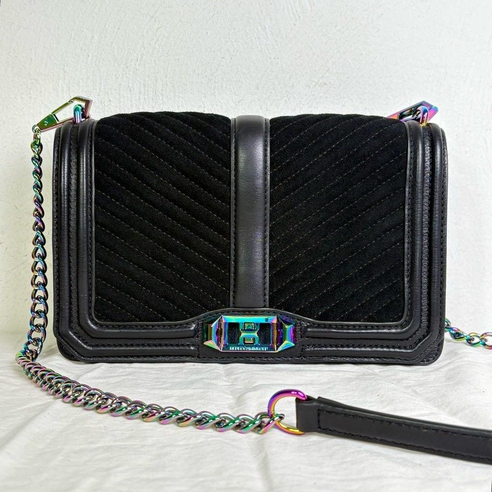 Rebecca Minkoff Black Quilted Crossbody Bag with Iridescent Hardware